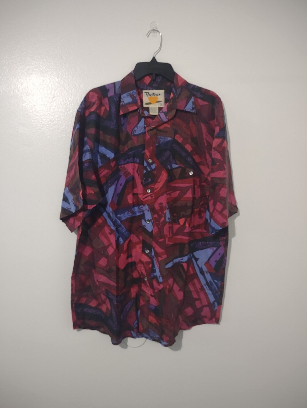 Vintage Protest 100% Silk Abstract Print Button Front Shirt Men's Small 23x32